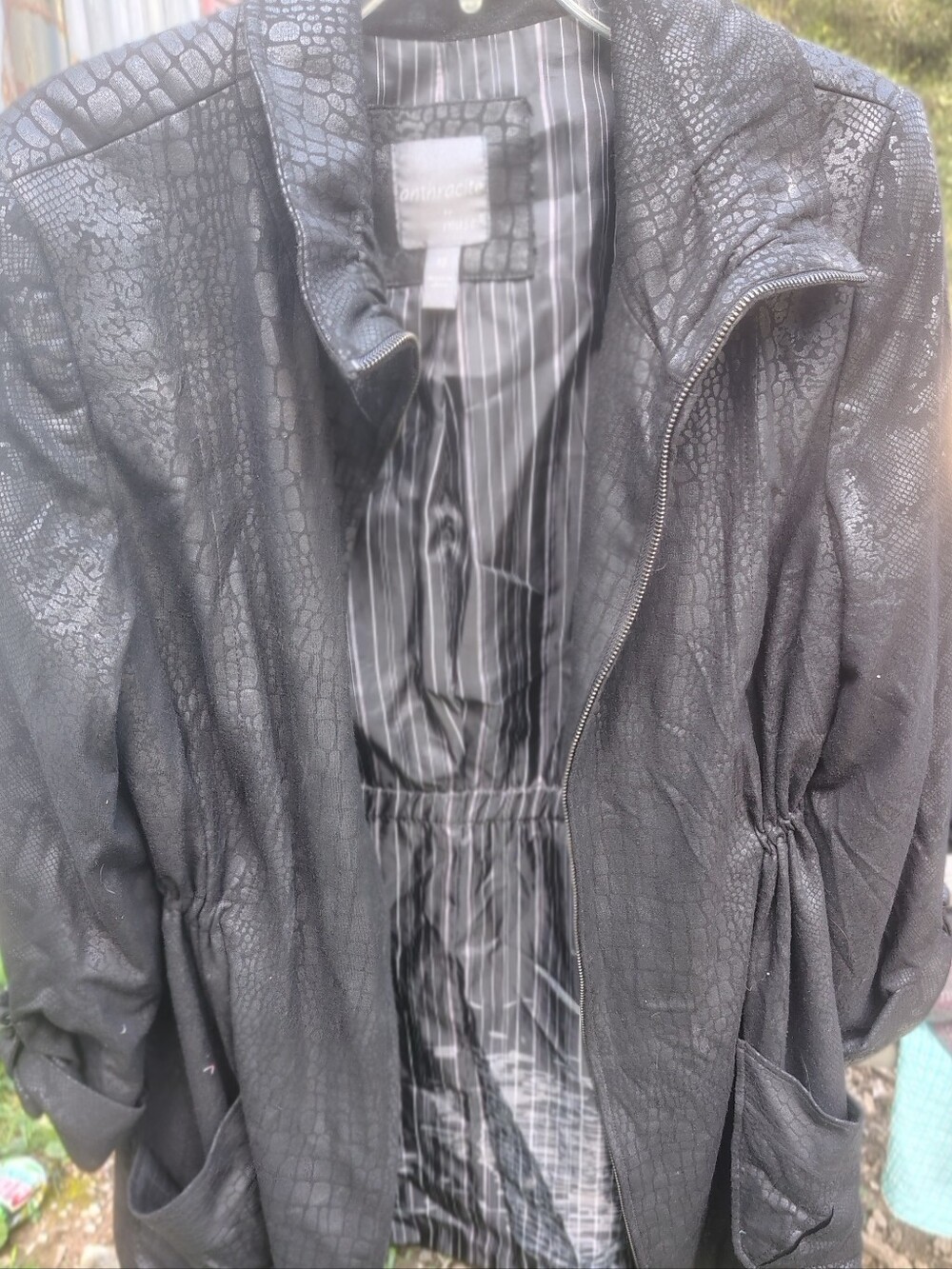 Women's Black Textured Zip-Front Jacket 16
